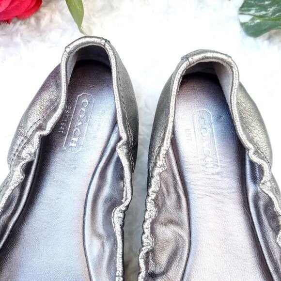 Vintage Coach Metallic Silver Ballet Flats Shoes Flower - Picture 6 of 6